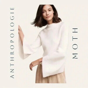1936. ANTHROPOLOGIE MOTH SWEATER BUTTERFLY SLEEVES‎ SIZE LARGE OFF WHITE